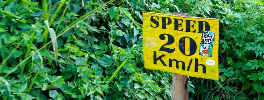 Speedlimit 20 Km/h (Schild in Sri Lanka entlang der Bahngleise)